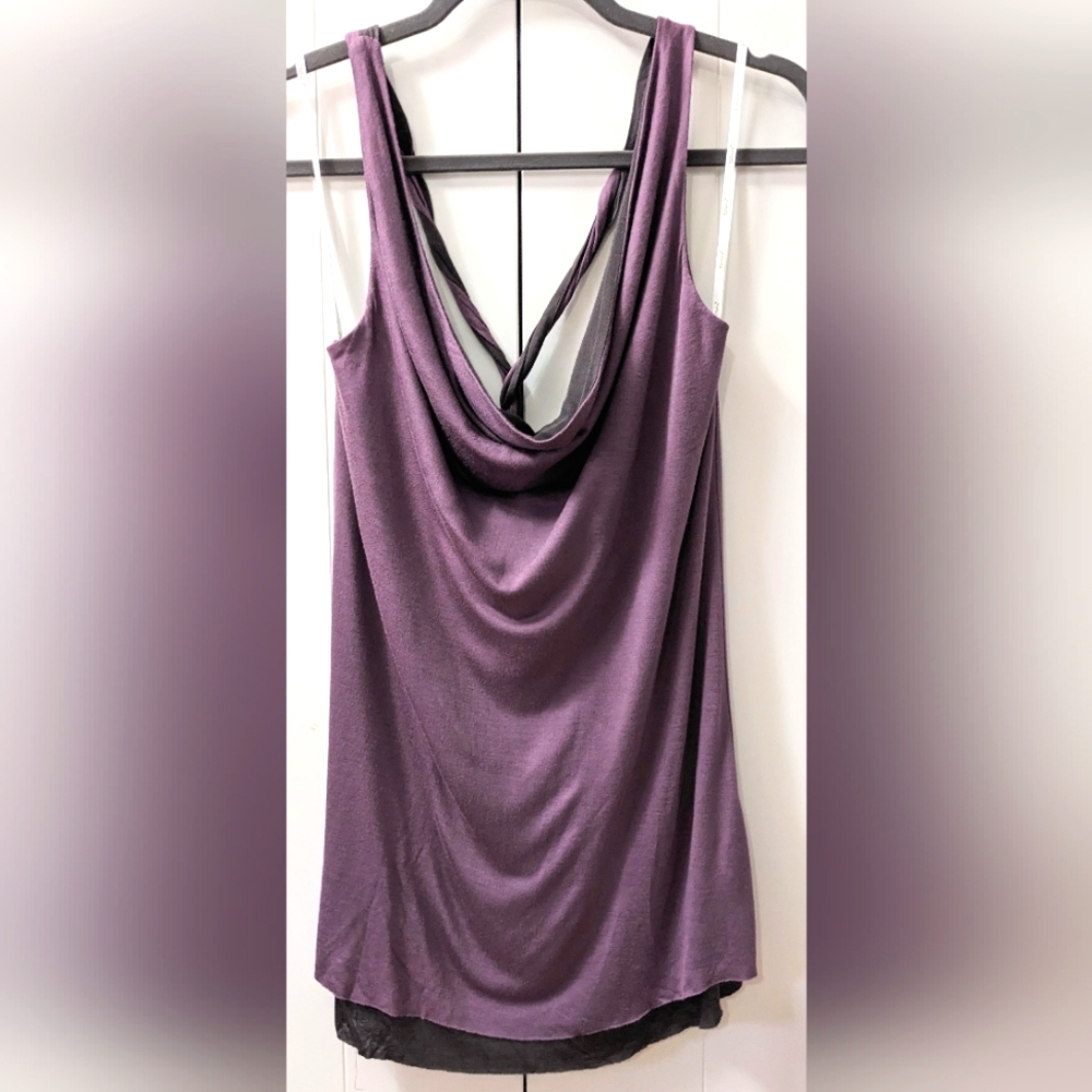 PAPAYA, Cowl neck top with a braided back. Purple, Size Large.